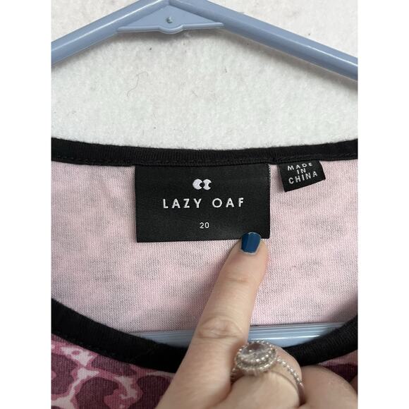 Lazy Oaf Animal Print Cropped Top T-Shirt Pink Black Leopard Print Women XL 2XL - Picture 4 of 6